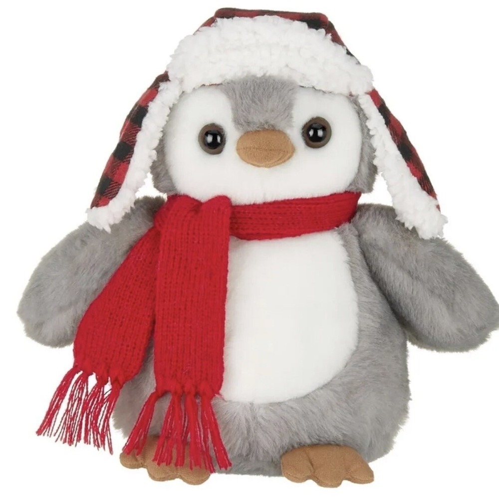 Bearington CAPPY the PENGUIN Plush 9.5" Plaid Trapper Hat & Scarf Stuffed Animal